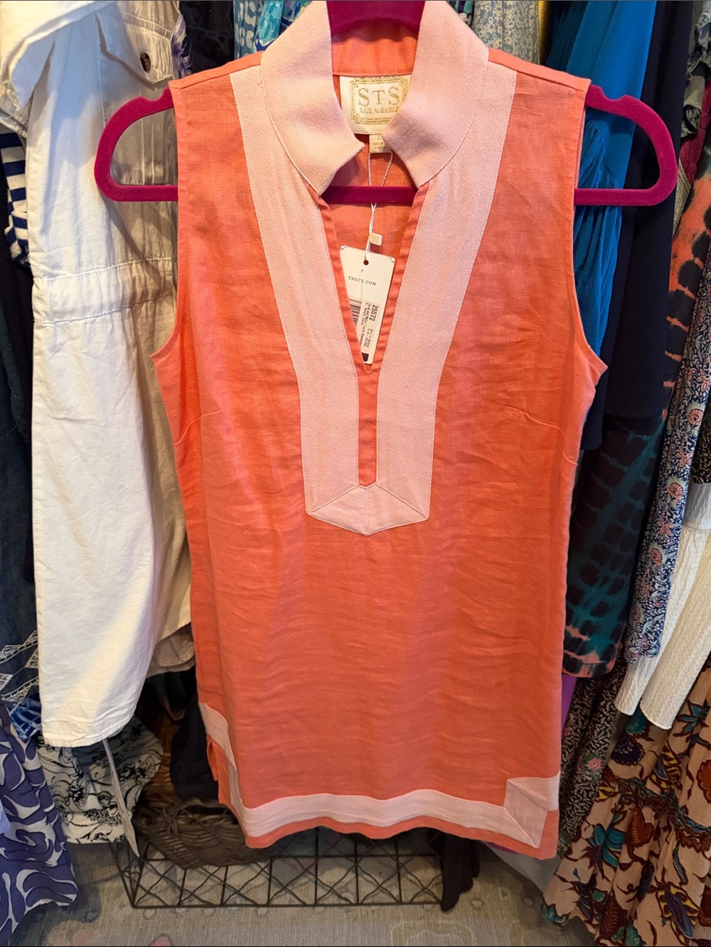 Sail to Sable Coral Tunic with Pale Pink Trim